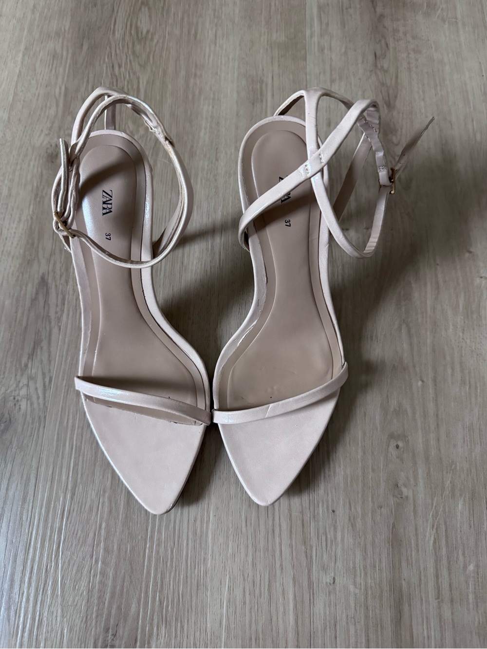 ZARA Blush Pointed-Toe Strappy Ankle-Heel Sandals